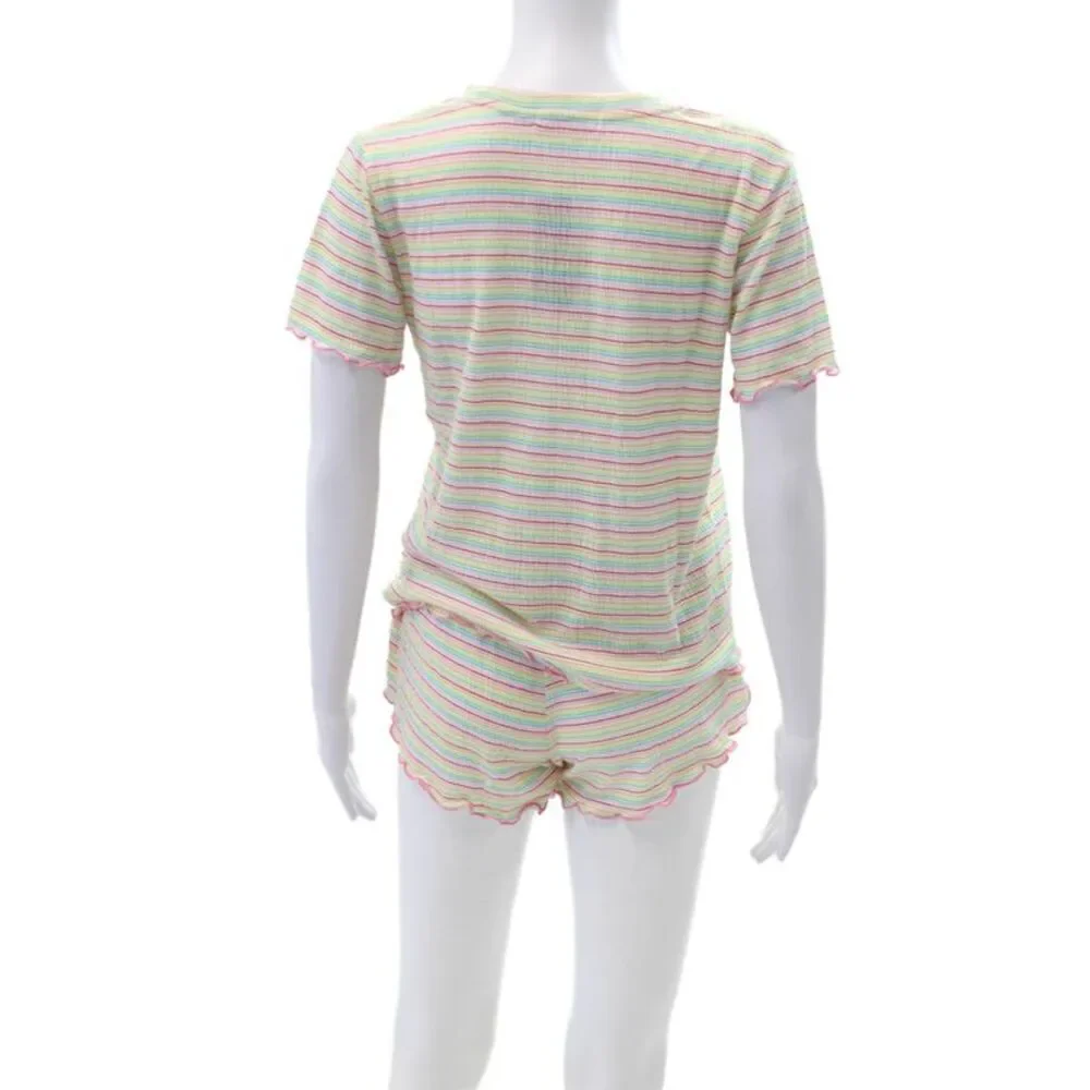 Emerson Road Womens Stripe Short Sleeve Round Neck Pajama Set Multicolor Size XS